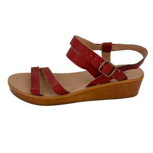 Lucky Brand Hecilia Red Leather Strappy Wedge Sandals Size 7.5